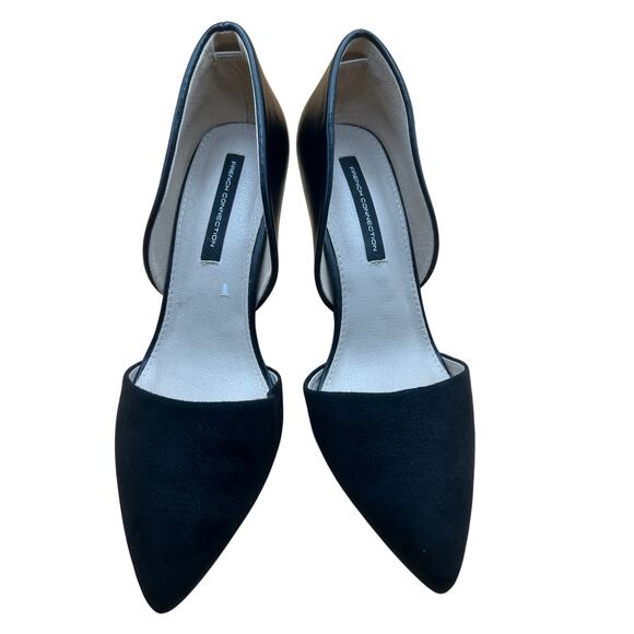 French Connection Black Pointed Toe D'orsay Pumps Elvia Size 8 Suede & Patent - Picture 1 of 5